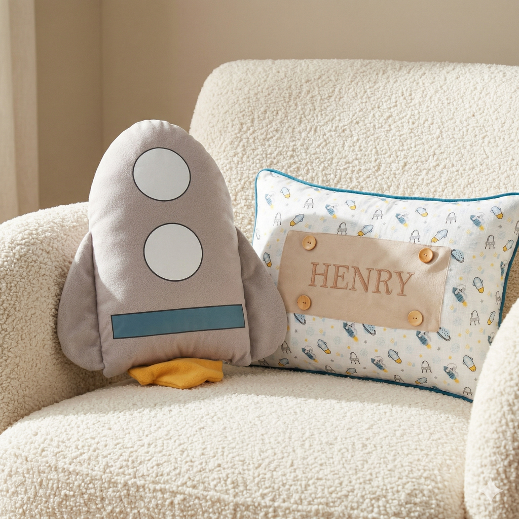 Personalisiertes Baby-Kissen mit Handstickerei – Space-Serie – Geburtsgeschenk – Joyful Kids – Foto 2