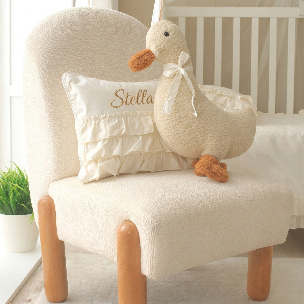 Personalisiertes Baby-Kissen mit Handstickerei – Luna-Serie Creme – Geburtsgeschenk – Joyful Kids – Foto 3