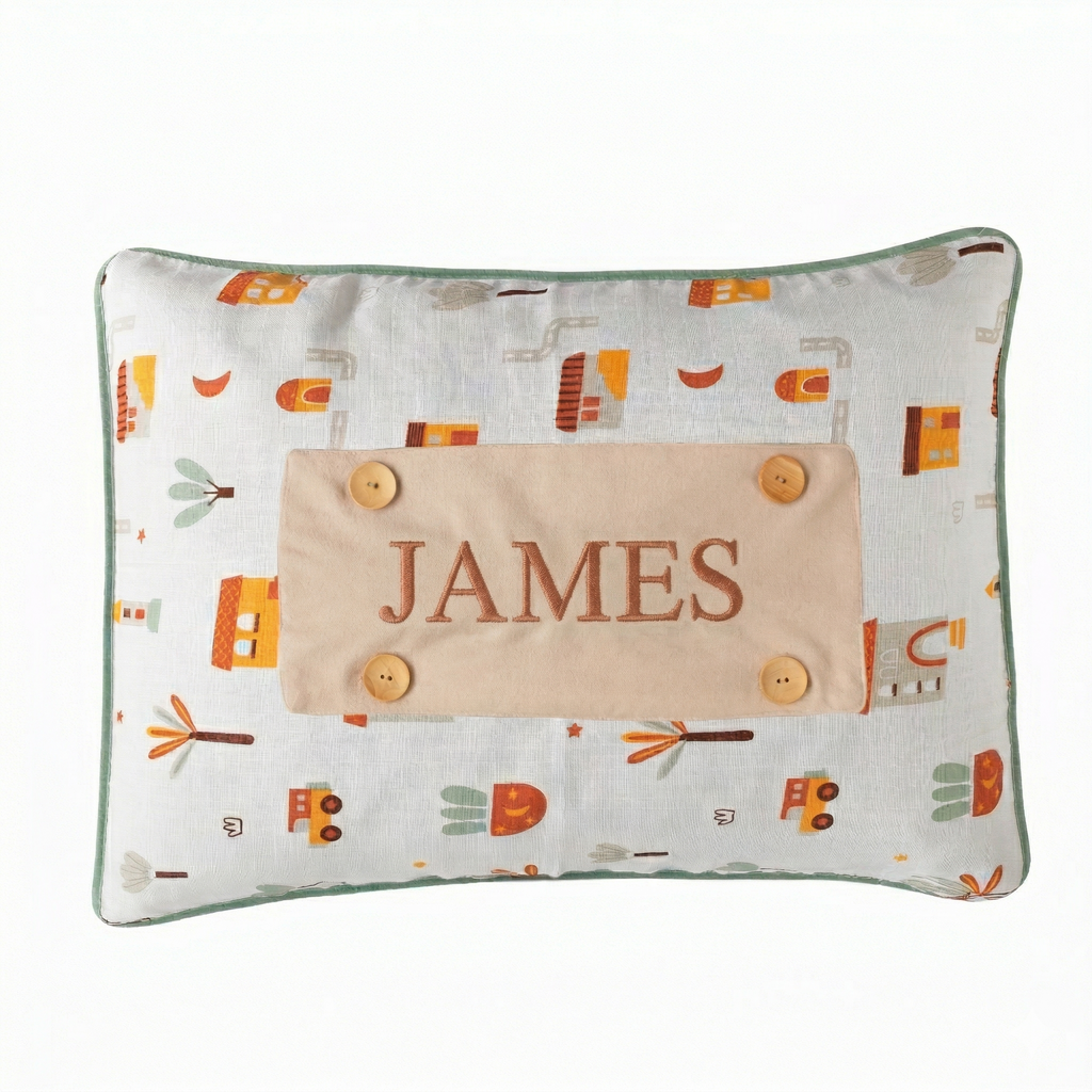 Personalisiertes Baby-Kissen mit Handstickerei – My-City-Serie – Geburtsgeschenk – Joyful Kids – Foto 1