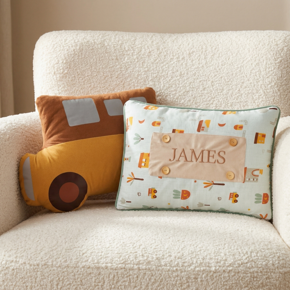Personalisiertes Baby-Kissen mit Handstickerei – My-City-Serie – Geburtsgeschenk – Joyful Kids – Foto 2