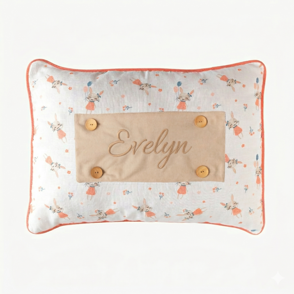 Personalisiertes Baby-Kissen mit Handstickerei – Rabbit-Serie – Geburtsgeschenk – Joyful Kids – Foto 1