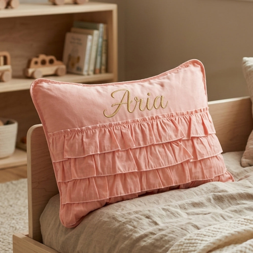 Personalisiertes Baby-Kissen mit Handstickerei – Luna-Serie Rosa – Geburtsgeschenk – Joyful Kids – Foto 4