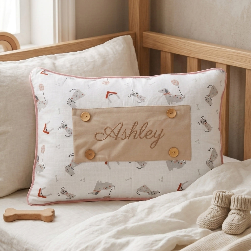 Personalisiertes Baby-Kissen mit Handstickerei – Puppy-Serie – Geburtsgeschenk – Joyful Kids – Foto 4