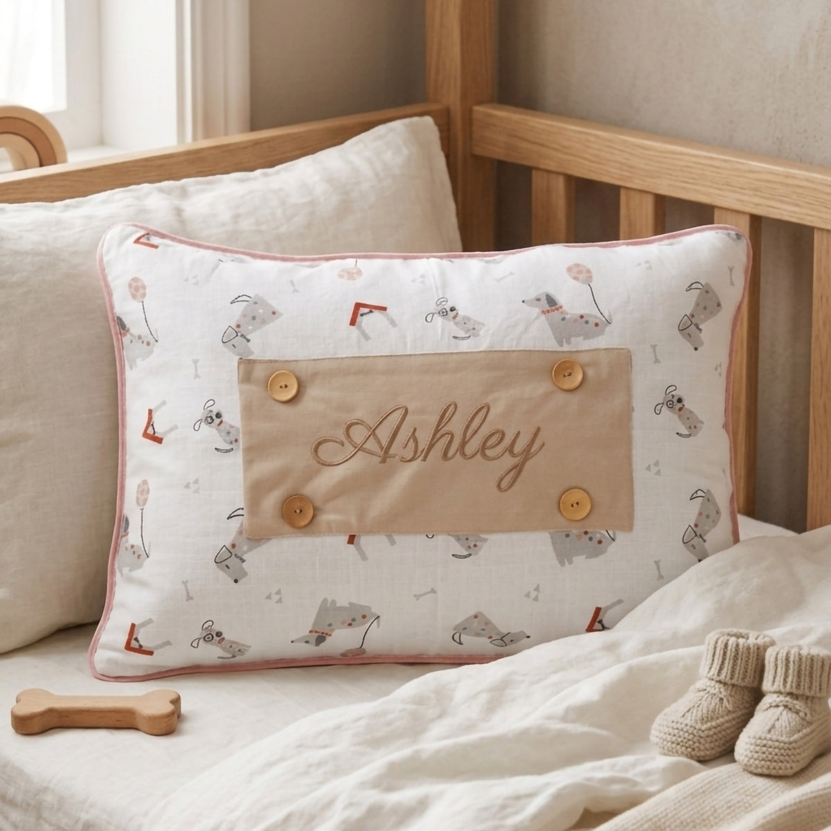 Personalisiertes Baby-Kissen mit Handstickerei – Puppy-Serie – Geburtsgeschenk – Joyful Kids – Foto 4