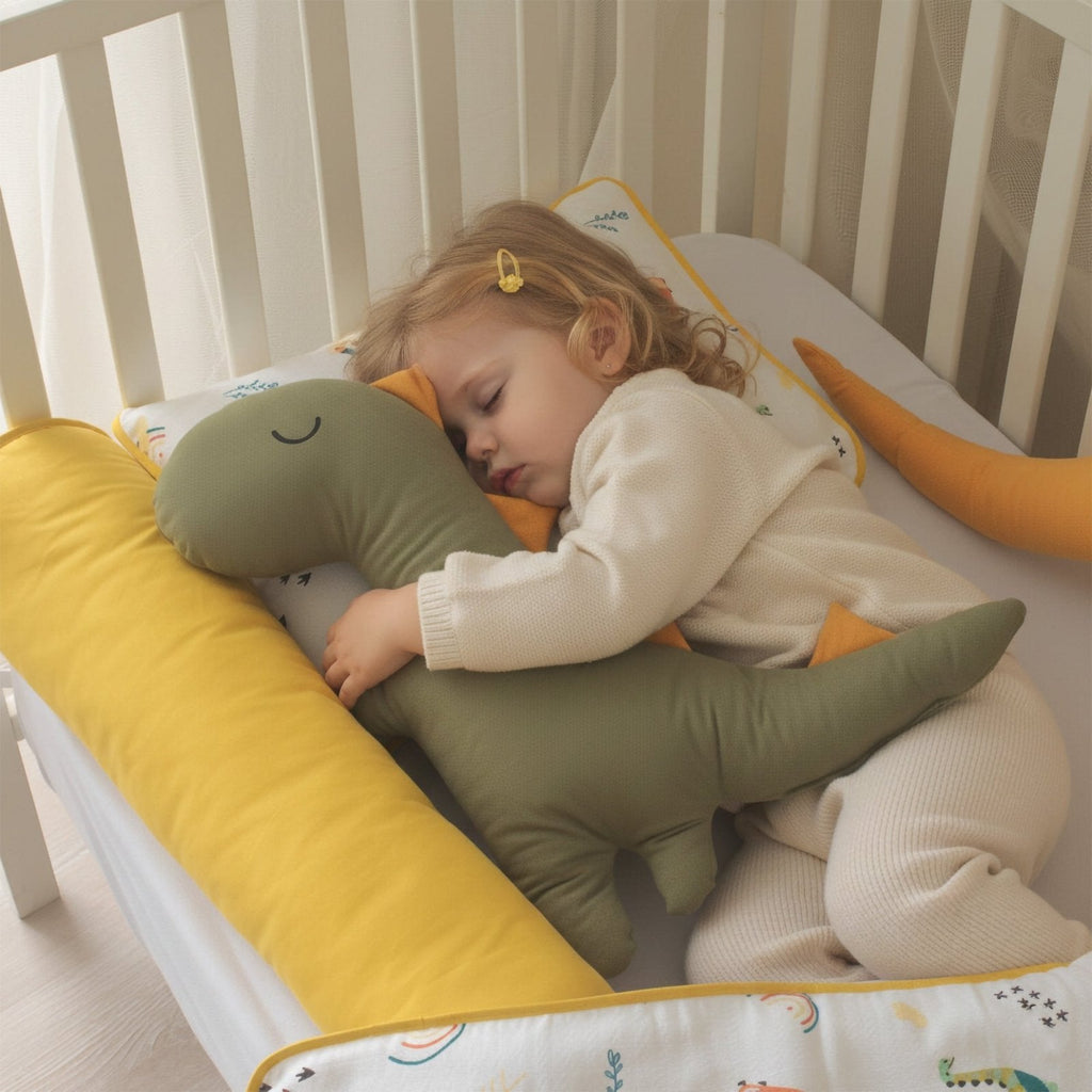Baby-Schlafset Dino – Musselin Dinosaurier Gelb-Taupe – Joyful Kids – Foto 2