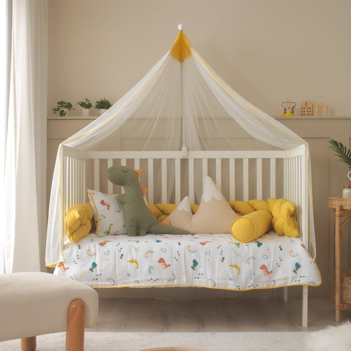Dino Baby-Schlafset mit Nestchen – Gelb & Taupe – Foto 3