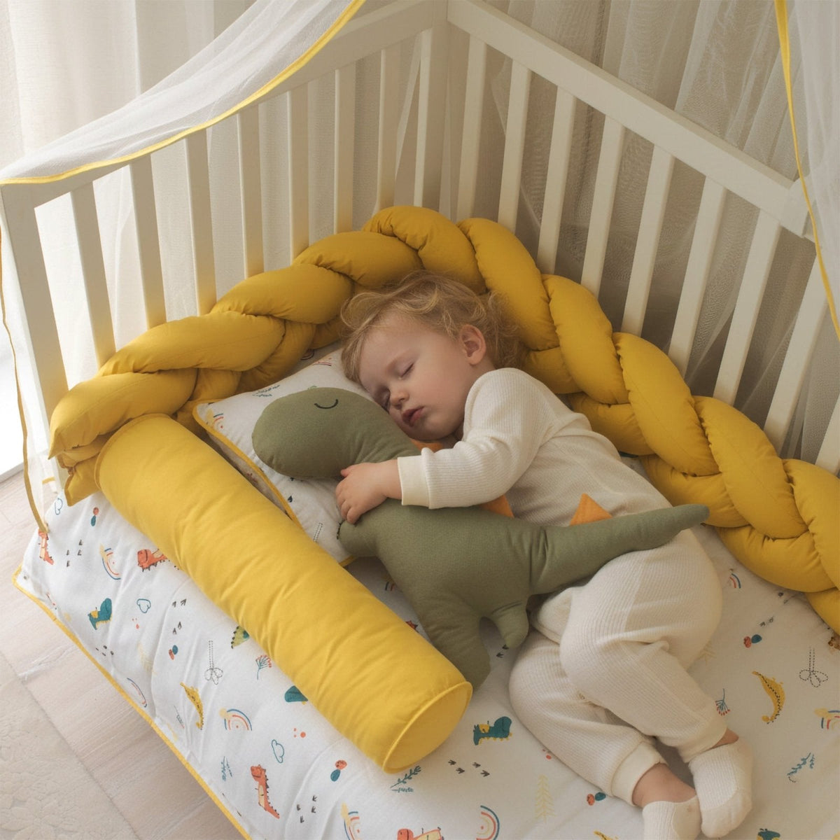 Dino Baby-Schlafset mit Nestchen – Gelb & Taupe – Foto 2