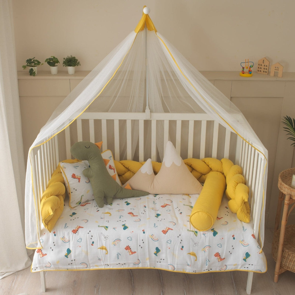 Dino Baby-Schlafset mit Nestchen – Gelb & Taupe – Foto 6