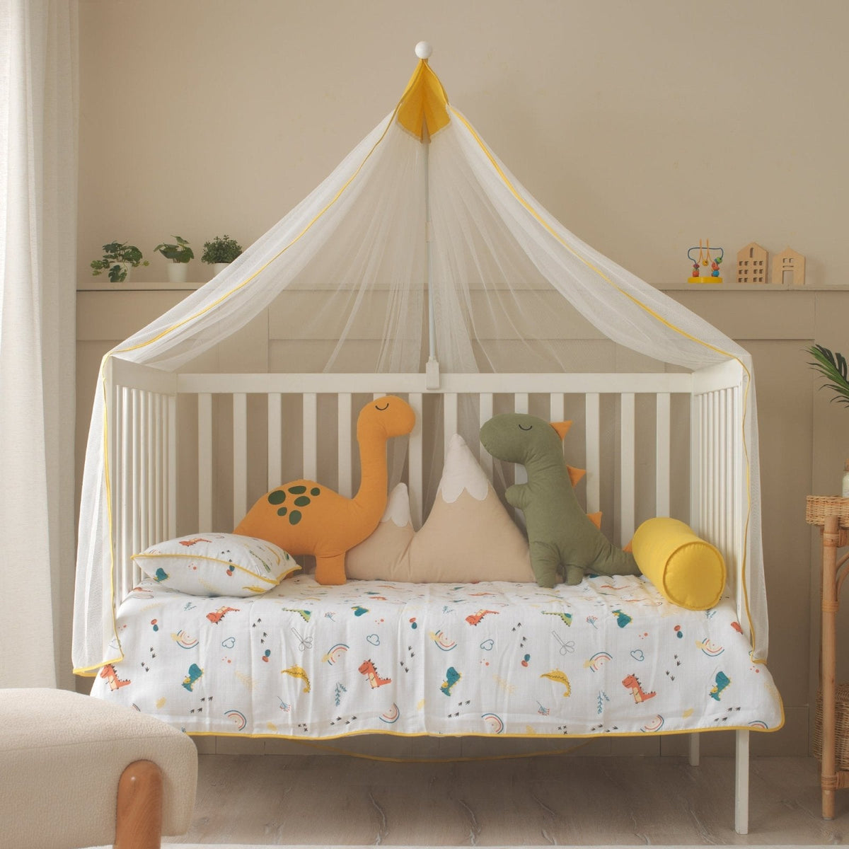 Baby-Schlafset Dino – Musselin Dinosaurier Gelb-Taupe – Joyful Kids – Foto 3