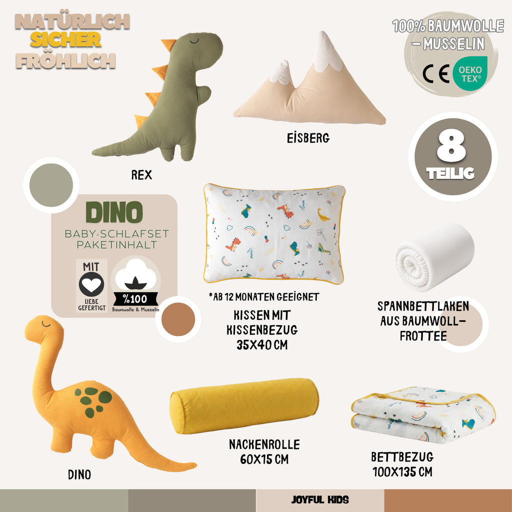 Baby-Schlafset Dino – Musselin Dinosaurier Gelb-Taupe – Joyful Kids – Foto 4