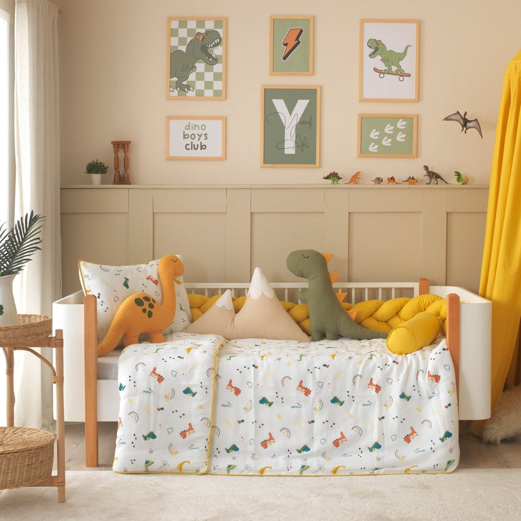 Montessori-Baby-Schlafset Dino – Senfgelb & Taupe – 100 % Musselin, 9-teilig – Joyful Kids – Foto 7