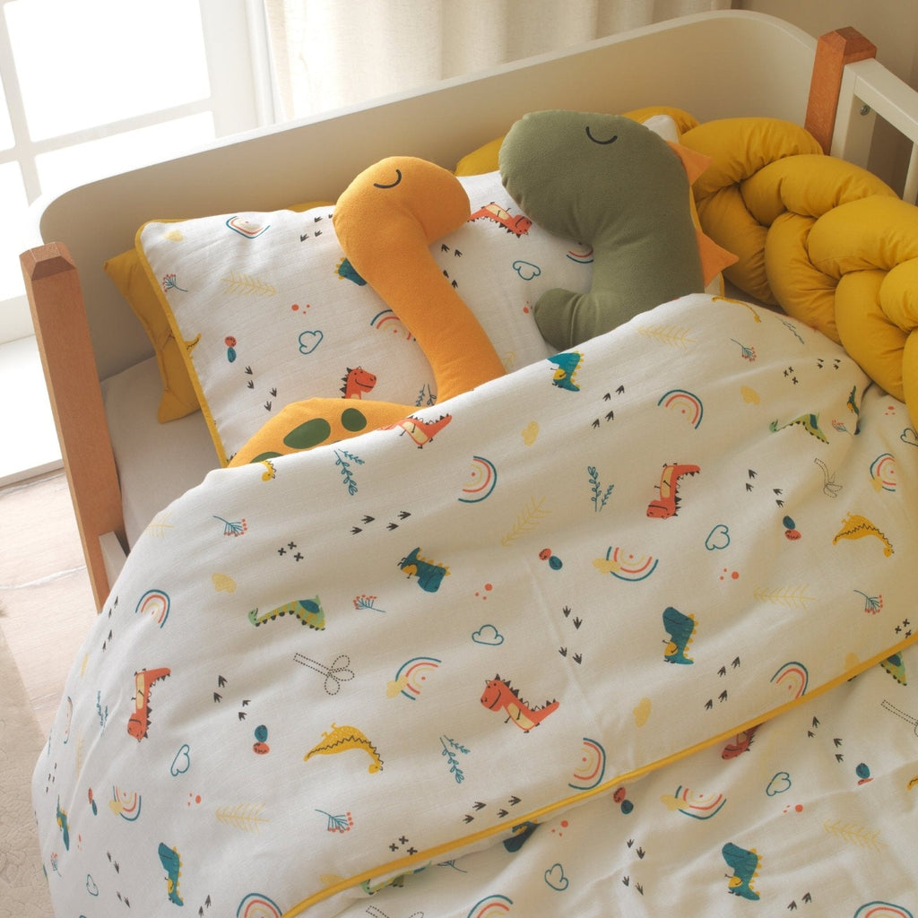 Montessori-Baby-Schlafset Dino – Senfgelb & Taupe – 100 % Musselin, 9-teilig – Joyful Kids – Foto 8