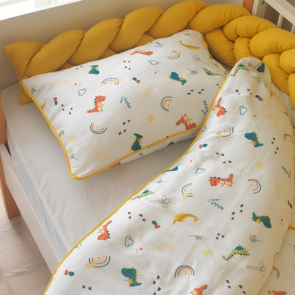 Montessori-Baby-Schlafset Dino – Senfgelb & Taupe – 100 % Musselin, 9-teilig – Joyful Kids – Foto 3