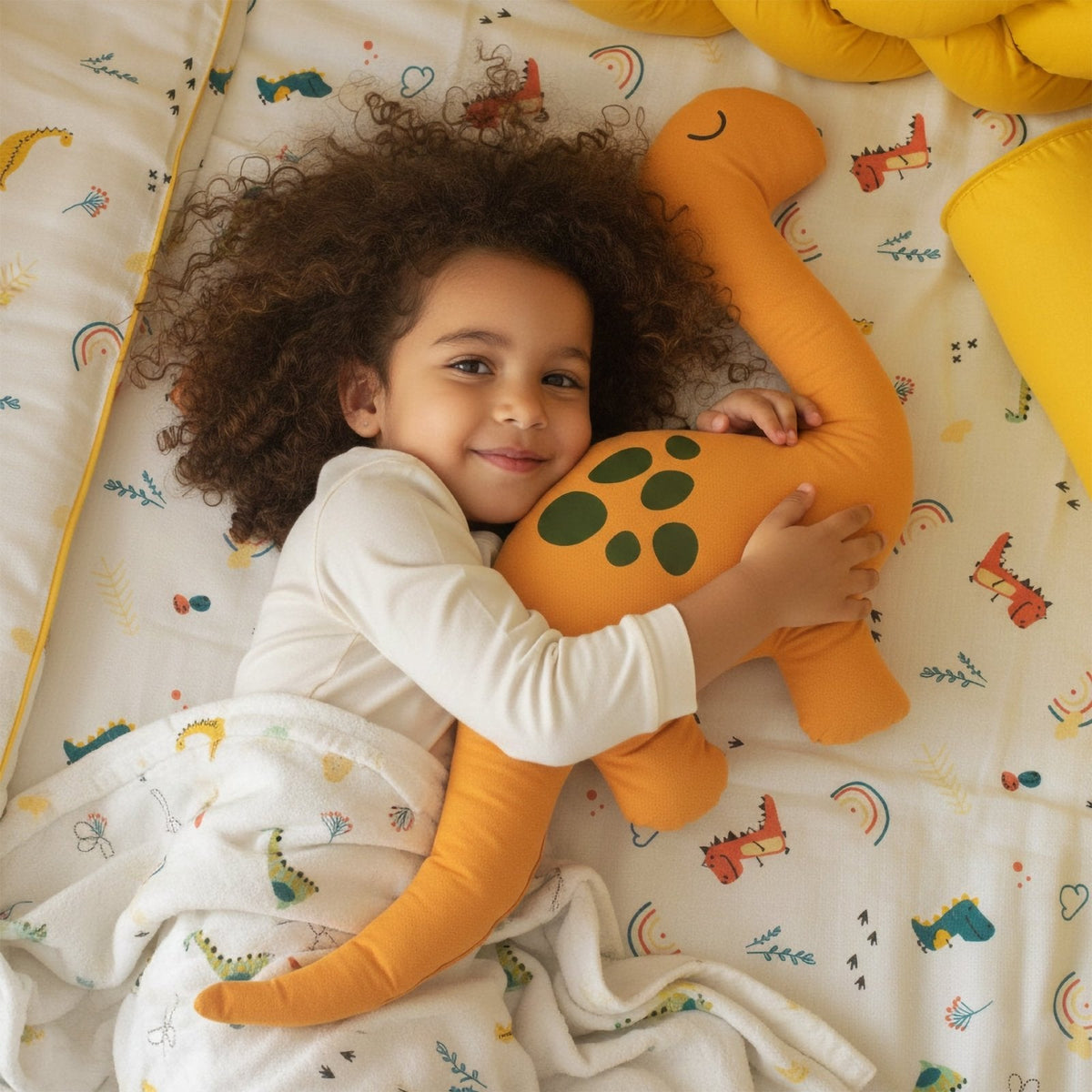 Gelber Dino-Schlafgefährte – Alcantara mit baumwollweicher Oberfläche (80x50 cm) – Foto 6