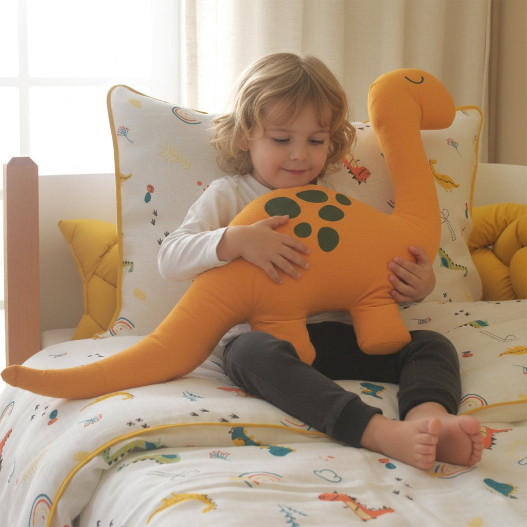 Montessori-Baby-Schlafset Dino – Senfgelb & Taupe – 100 % Musselin, 9-teilig – Joyful Kids – Foto 9