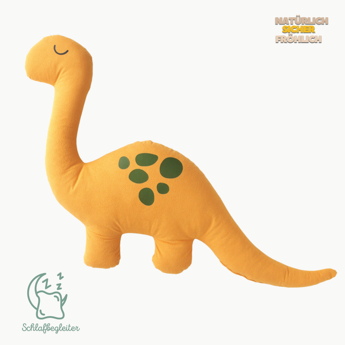 Gelber Dino-Schlafgefährte – Alcantara mit baumwollweicher Oberfläche (80x50 cm)