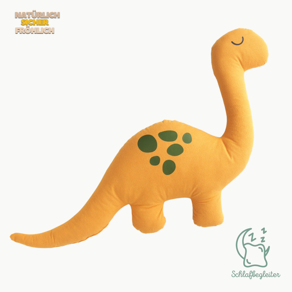 Gelber Dino-Schlafgefährte – Alcantara mit baumwollweicher Oberfläche (80x50 cm)