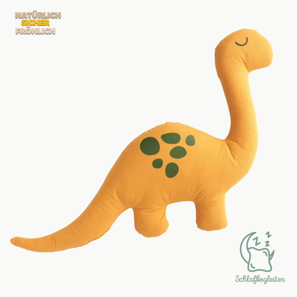 Gelber Dino-Schlafgefährte – Alcantara mit baumwollweicher Oberfläche (80x50 cm)