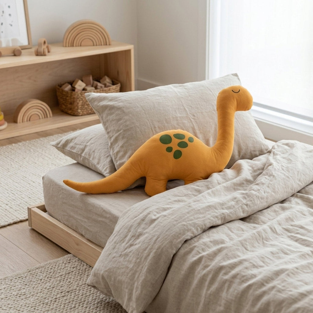 Gelber Dino-Schlafgefährte – Alcantara mit baumwollweicher Oberfläche (80x50 cm) – Foto 3