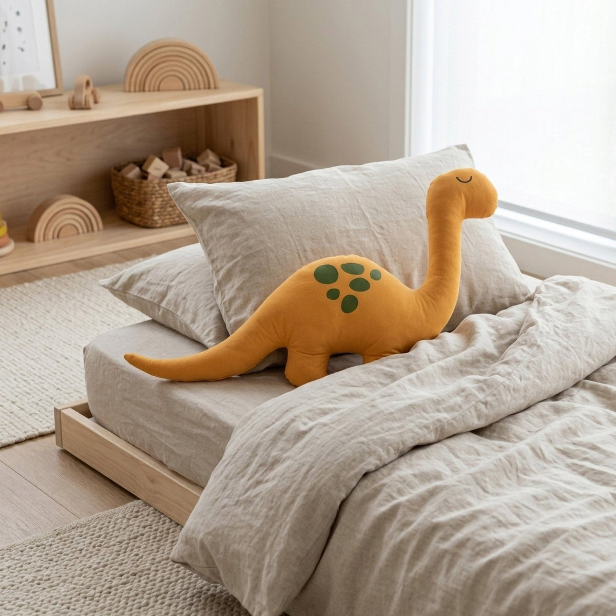 Gelber Dino-Schlafgefährte – Alcantara mit baumwollweicher Oberfläche (80x50 cm) – Foto 3