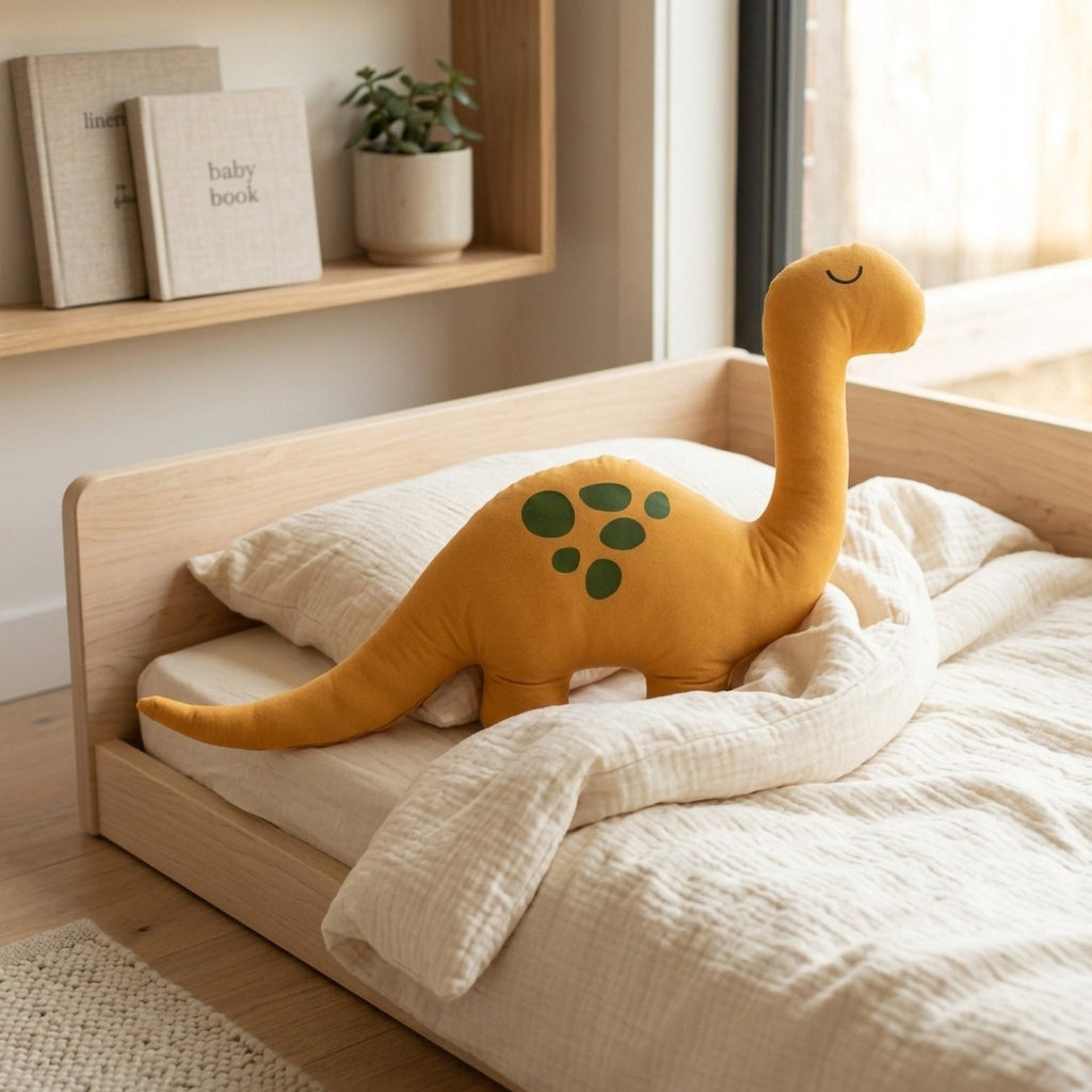 Gelber Dino-Schlafgefährte – Alcantara mit baumwollweicher Oberfläche (80x50 cm) – Foto 5