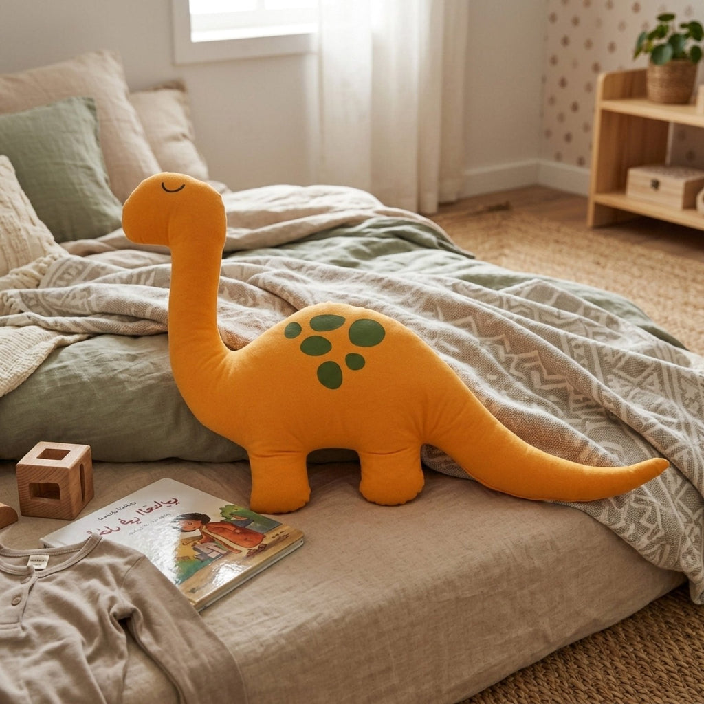 Gelber Dino-Schlafgefährte – Alcantara mit baumwollweicher Oberfläche (80x50 cm) – Foto 4
