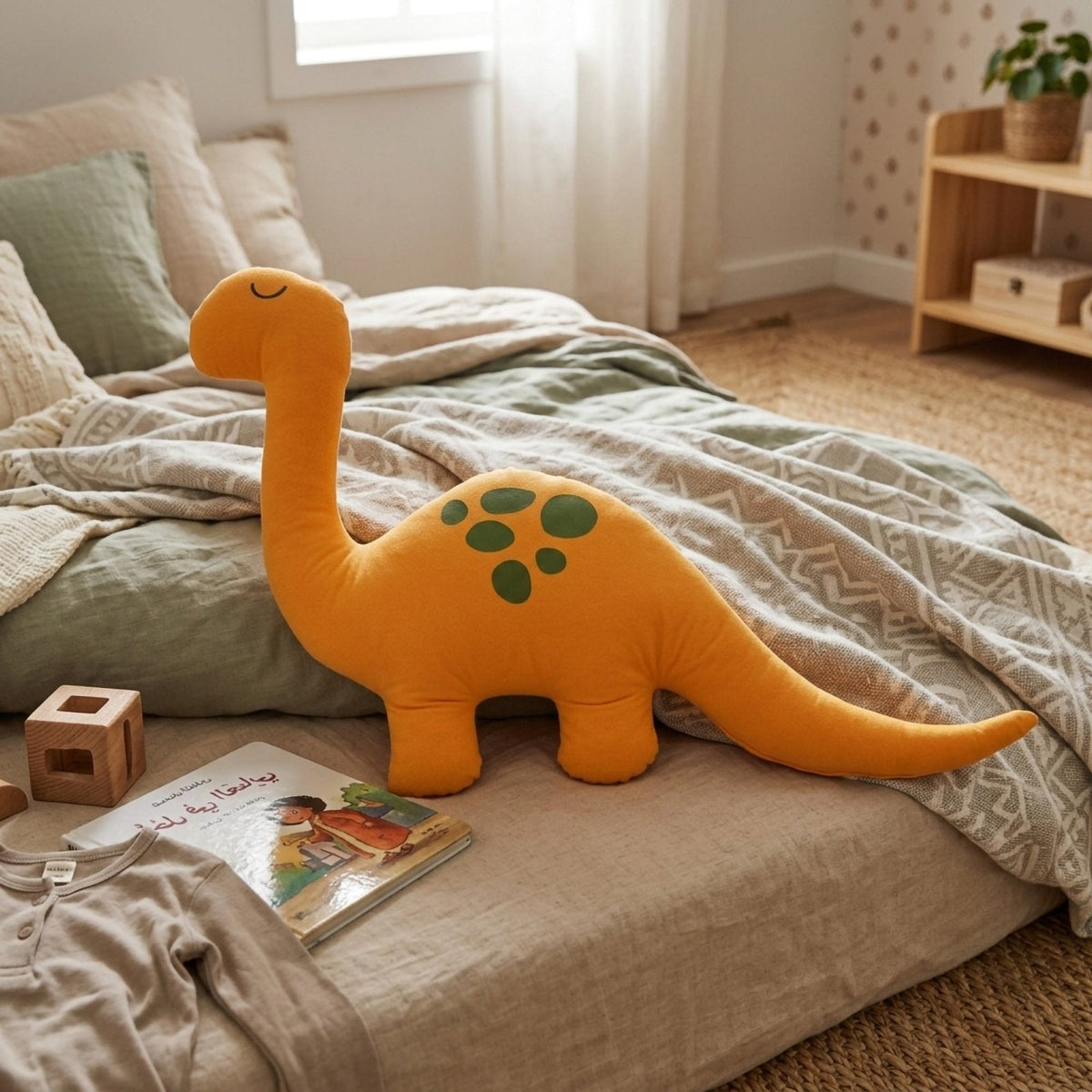 Gelber Dino-Schlafgefährte – Alcantara mit baumwollweicher Oberfläche (80x50 cm) – Foto 4