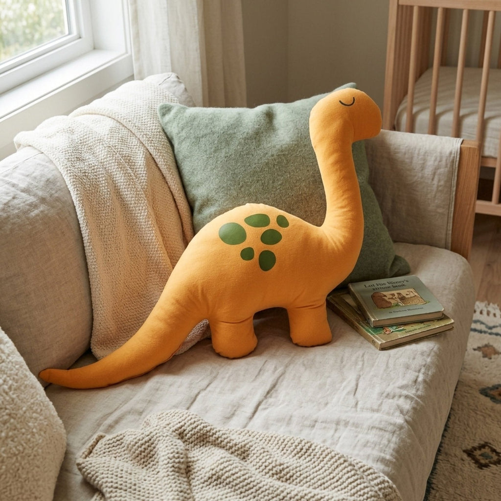 Gelber Dino-Schlafgefährte – Alcantara mit baumwollweicher Oberfläche (80x50 cm) – Foto 2