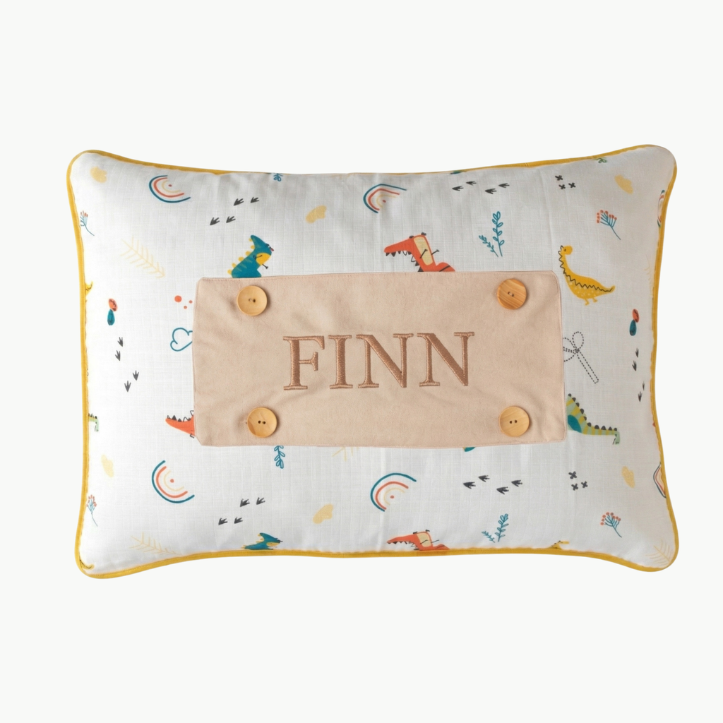 Personalisiertes Baby-Kissen mit Handstickerei – Dino-Serie – Geburtsgeschenk – Joyful Kids – Foto 1