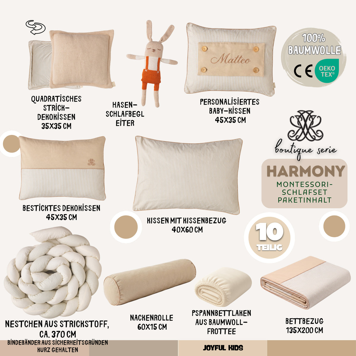 Montessori-Baby-Schlafset – Harmony Strick-Hase – 8-teilig – Joyful Kids – Foto 5
