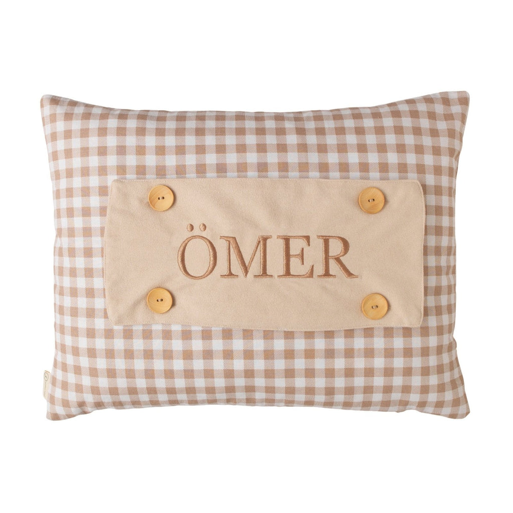 Personalisiertes Baby-Kissen mit Handstickerei – Teddy Vichy-Karo – Geburtsgeschenk – Joyful Kids – Foto 5