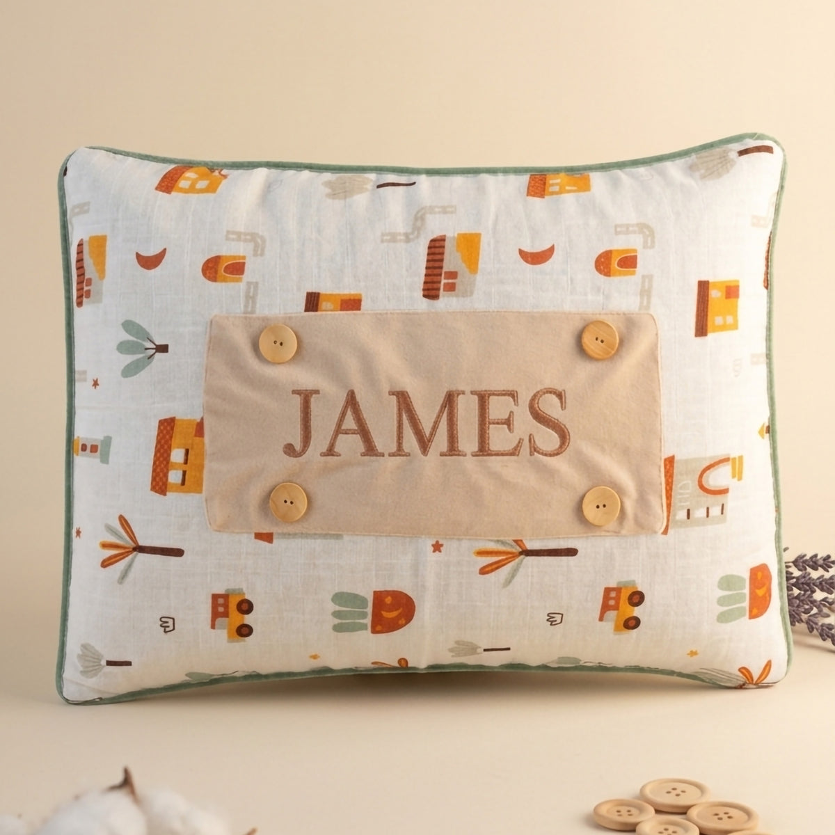 Personalisiertes Baby-Kissen mit Handstickerei – My-City-Serie – Geburtsgeschenk – Joyful Kids – Foto 3