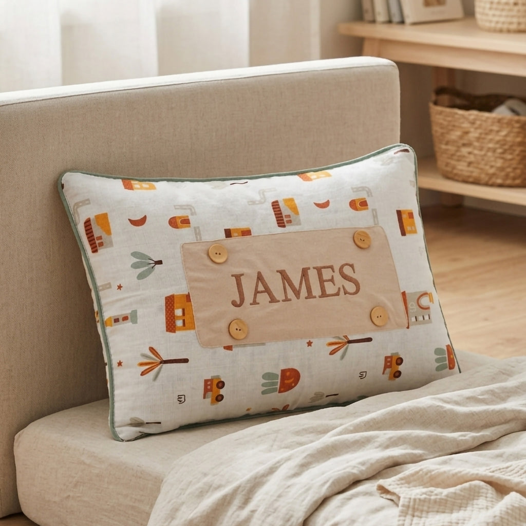 Personalisiertes Baby-Kissen mit Handstickerei – My-City-Serie – Geburtsgeschenk – Joyful Kids – Foto 4