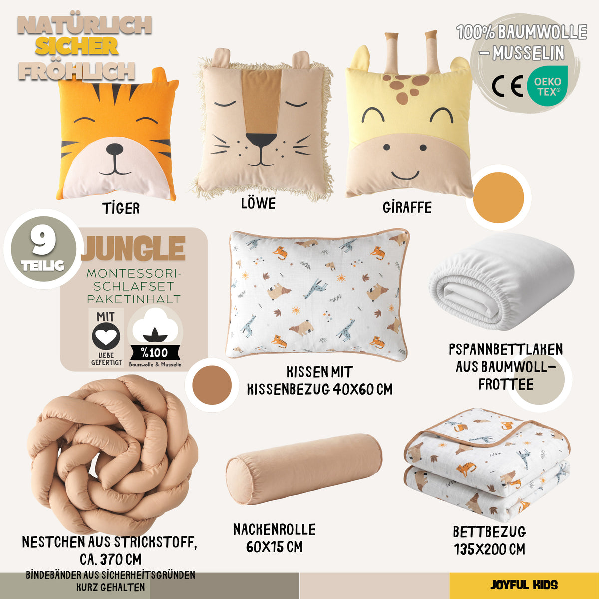 Montessori-Baby-Schlafset Safari – Jungle-Musselin – 9-teilig – Joyful Kids – Foto 5