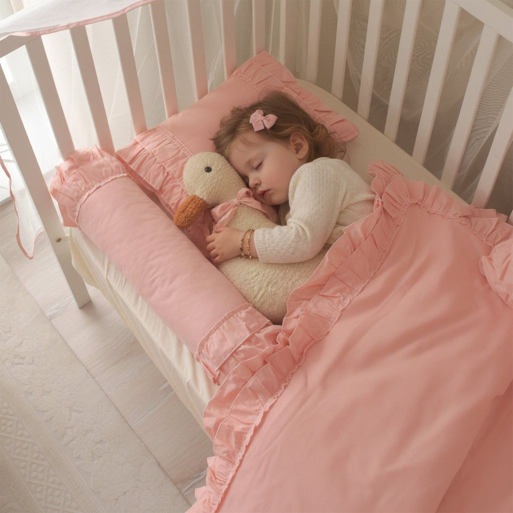 Baby-Schlafset für Mädchen Luna – Rosa Rüschen 100 % Baumwolle – Joyful Kids – Foto 2