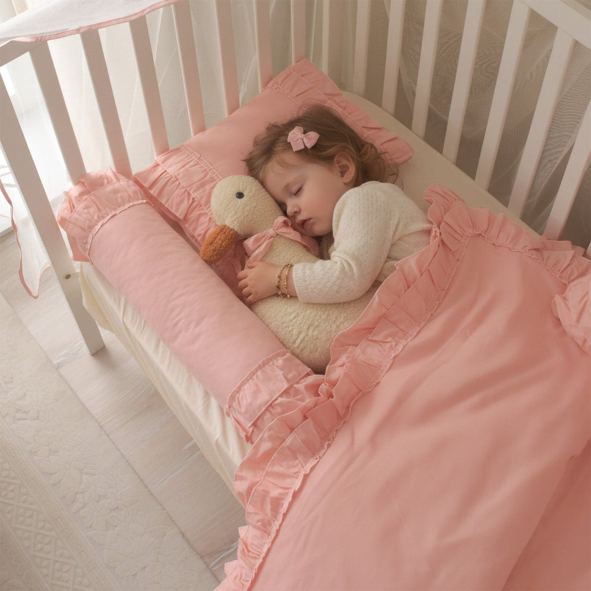 Baby-Schlafset für Mädchen Luna – Rosa Rüschen 100 % Baumwolle – Joyful Kids – Foto 2