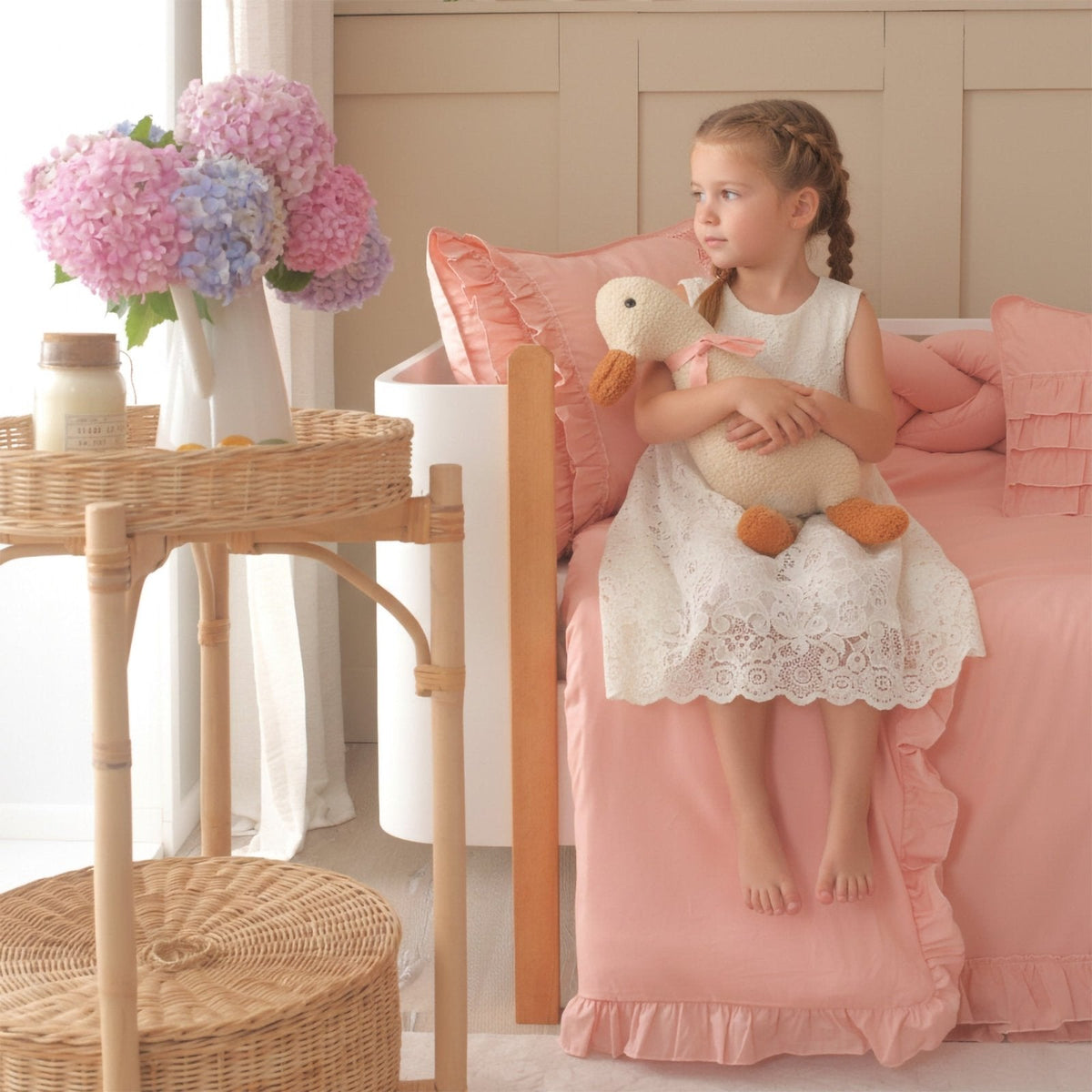 Montessori-Baby-Schlafset für Mädchen – Luna Rosa-Rüschen – 100 % Baumwolle – Joyful Kids – Foto 3
