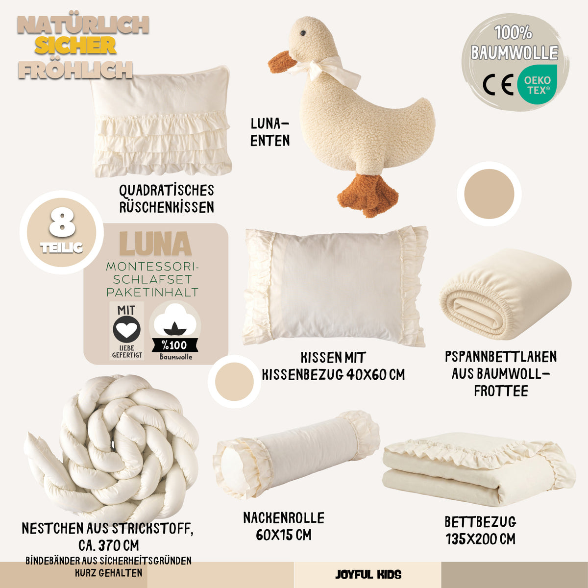 Montessori-Baby-Schlafset – Luna Creme-Rüschen – 100 % Baumwolle – Joyful Kids – Foto 4