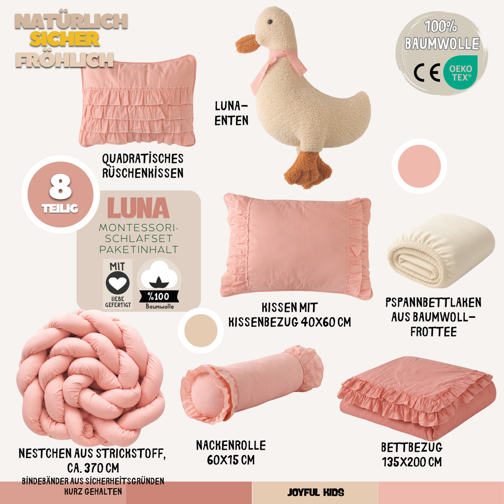 Montessori-Baby-Schlafset für Mädchen – Luna Rosa-Rüschen – 100 % Baumwolle – Joyful Kids – Foto 5