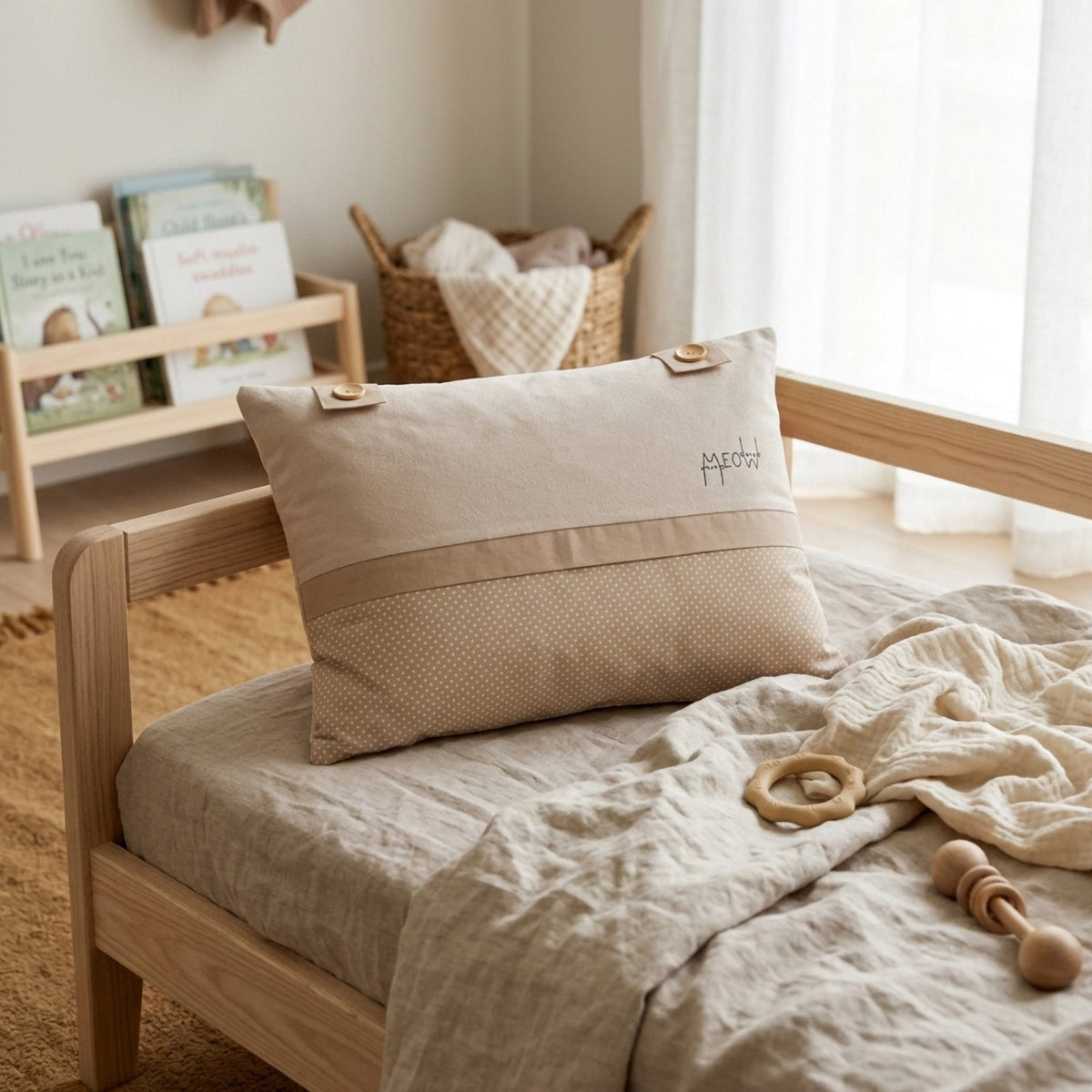 Misty Brown Kissen mit Meow-Print – 45x35 Boutique Deko – Joyful Kids – Foto 4