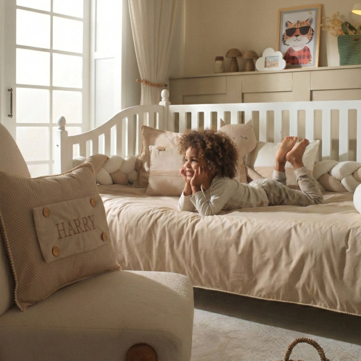 Montessori-Baby-Schlafset – Misty Brown Bommel-Katze – 8-teilig – Joyful Kids – Foto 1