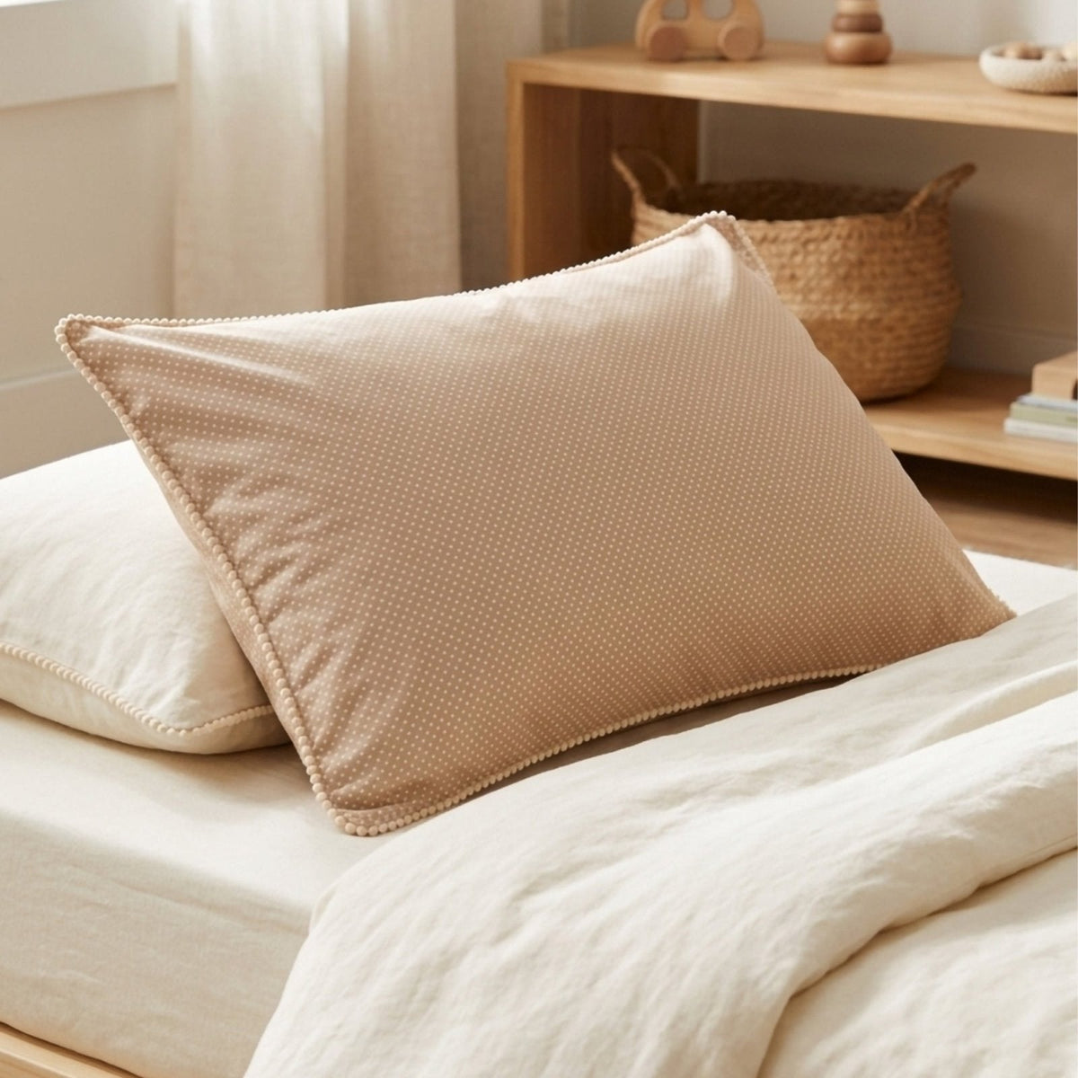 Misty Brown Kopfkissen – Boutique Bommel 50x70 – Neutrales Baby-Kissen – Joyful Kids – Foto 3