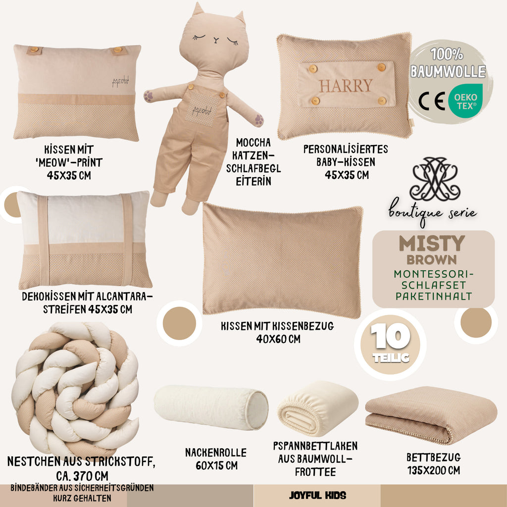Montessori-Baby-Schlafset – Misty Brown Bommel-Katze – 8-teilig – Joyful Kids – Foto 5