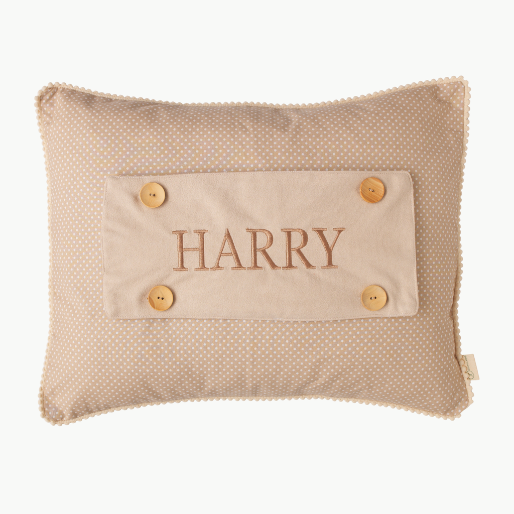 Personalisiertes Baby-Kissen mit Handstickerei – Misty Brown Braune Katze – Geburtsgeschenk – Joyful Kids – Foto 1