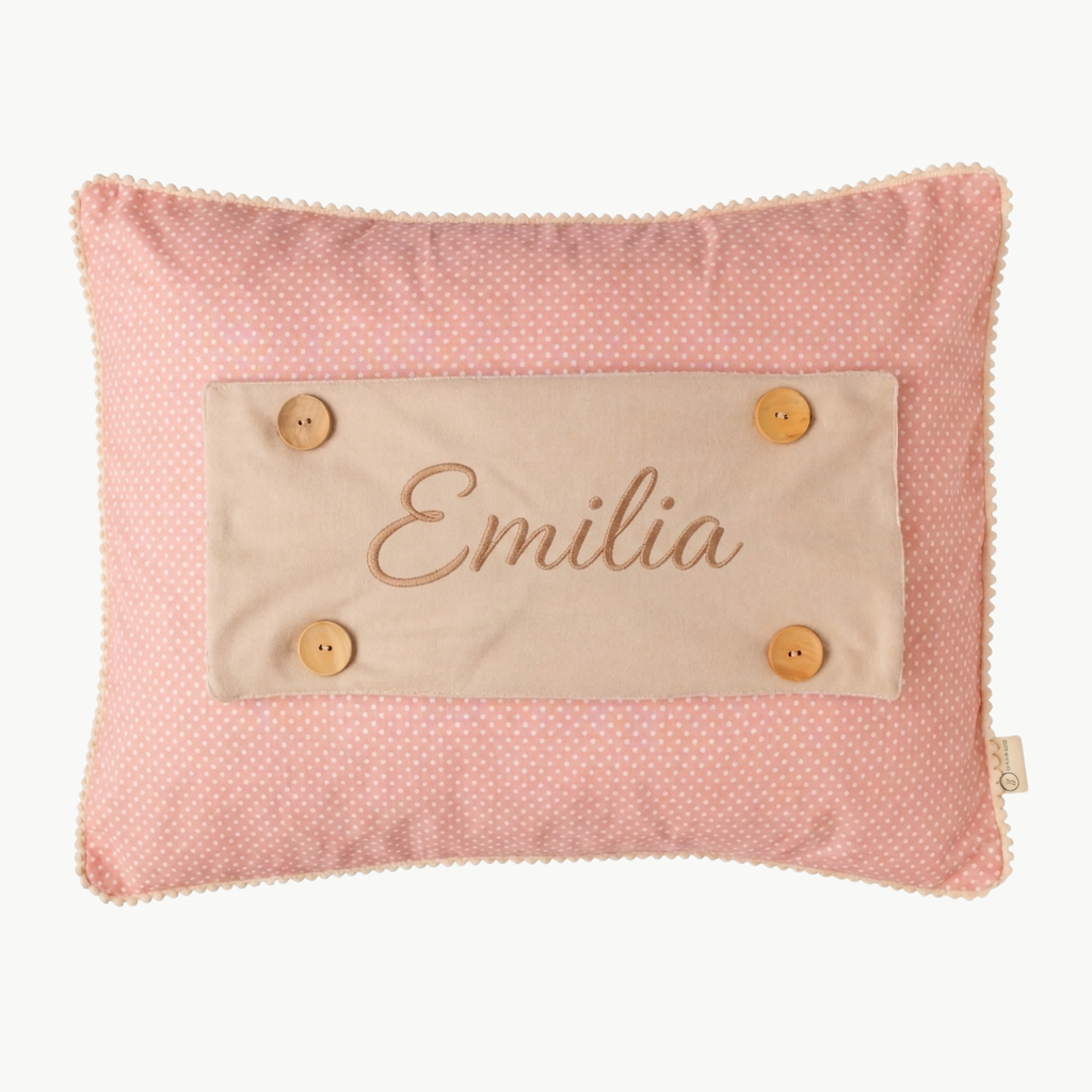 Personalisiertes Baby-Kissen mit Handstickerei – Misty Pink Rosa Katze – Geschenk für Mädchen – Joyful Kids – Foto 1