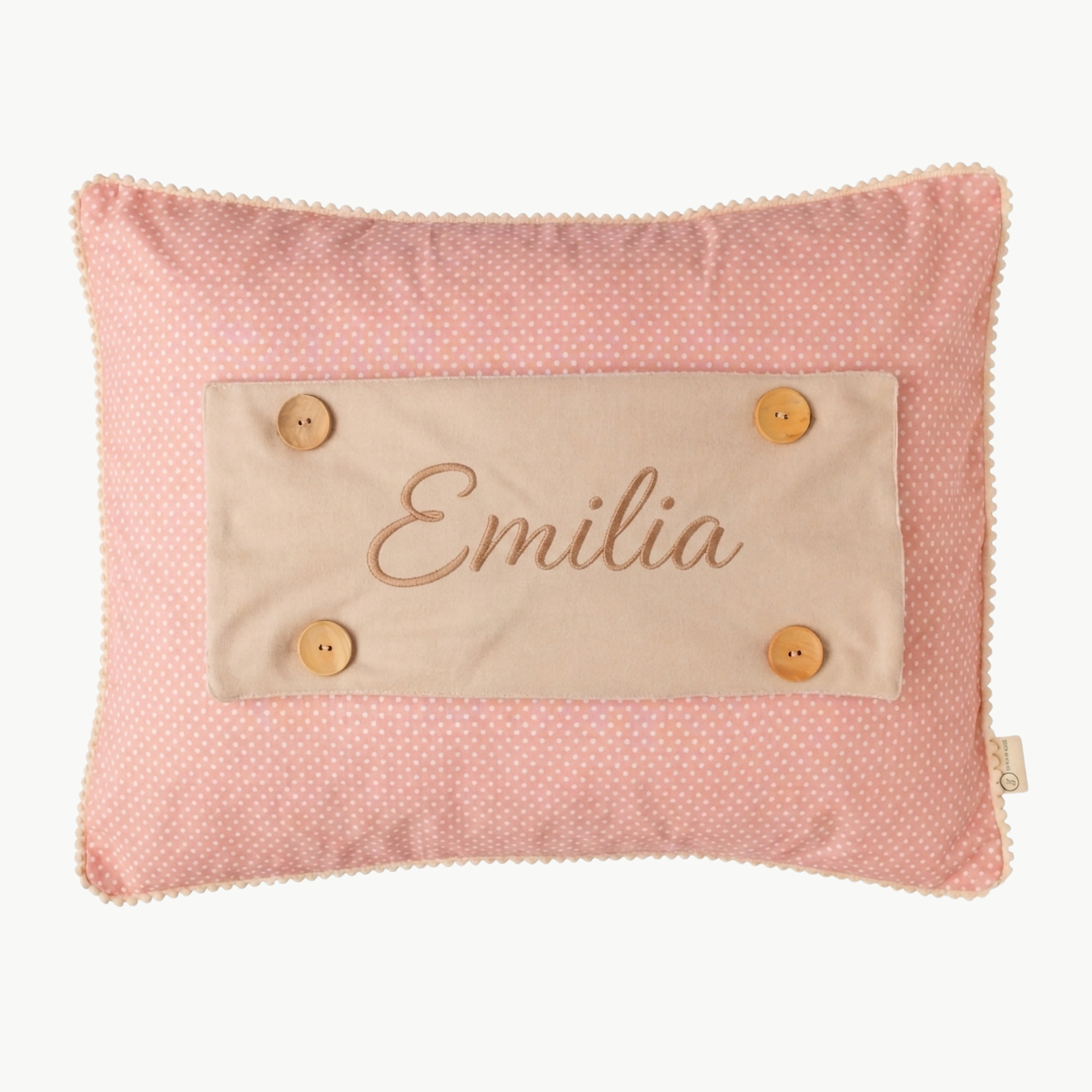 Personalisiertes Baby-Kissen mit Handstickerei – Misty Pink Rosa Katze – Geschenk für Mädchen – Joyful Kids – Foto 1