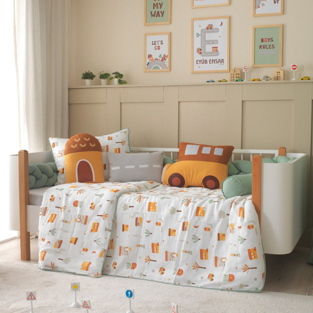 Montessori-Baby-Schlafset My City – Stadtmotiv aus Musselin – 9-teilig – Joyful Kids – Foto 1