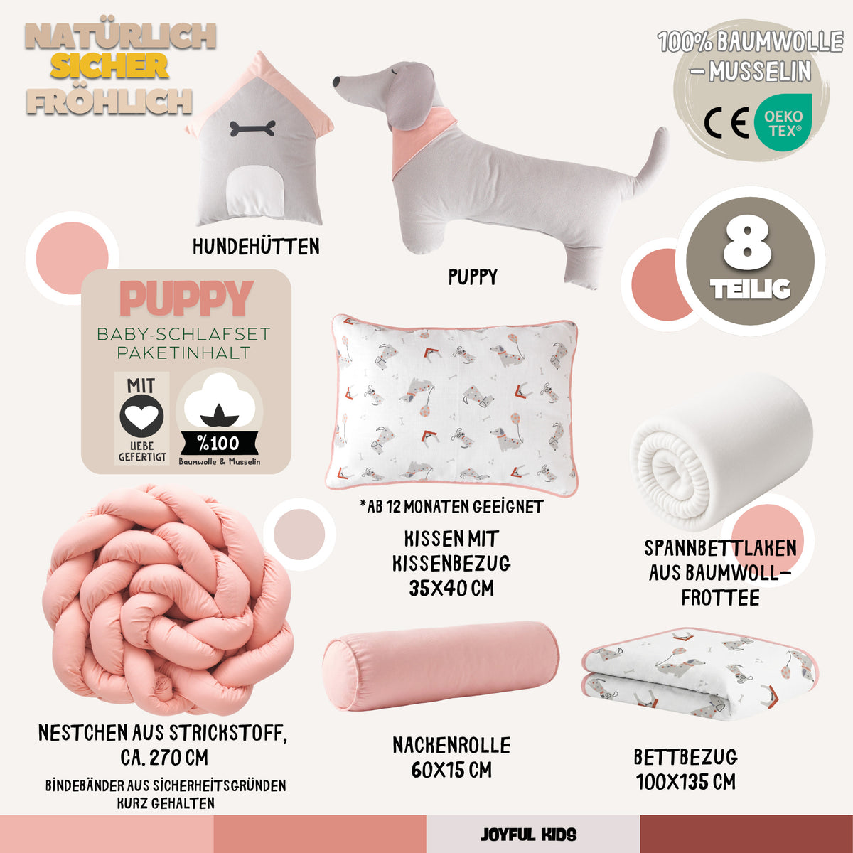 Puppy Musselin-Baby-Schlafset Rosa – Mit Nestchen – Foto 5