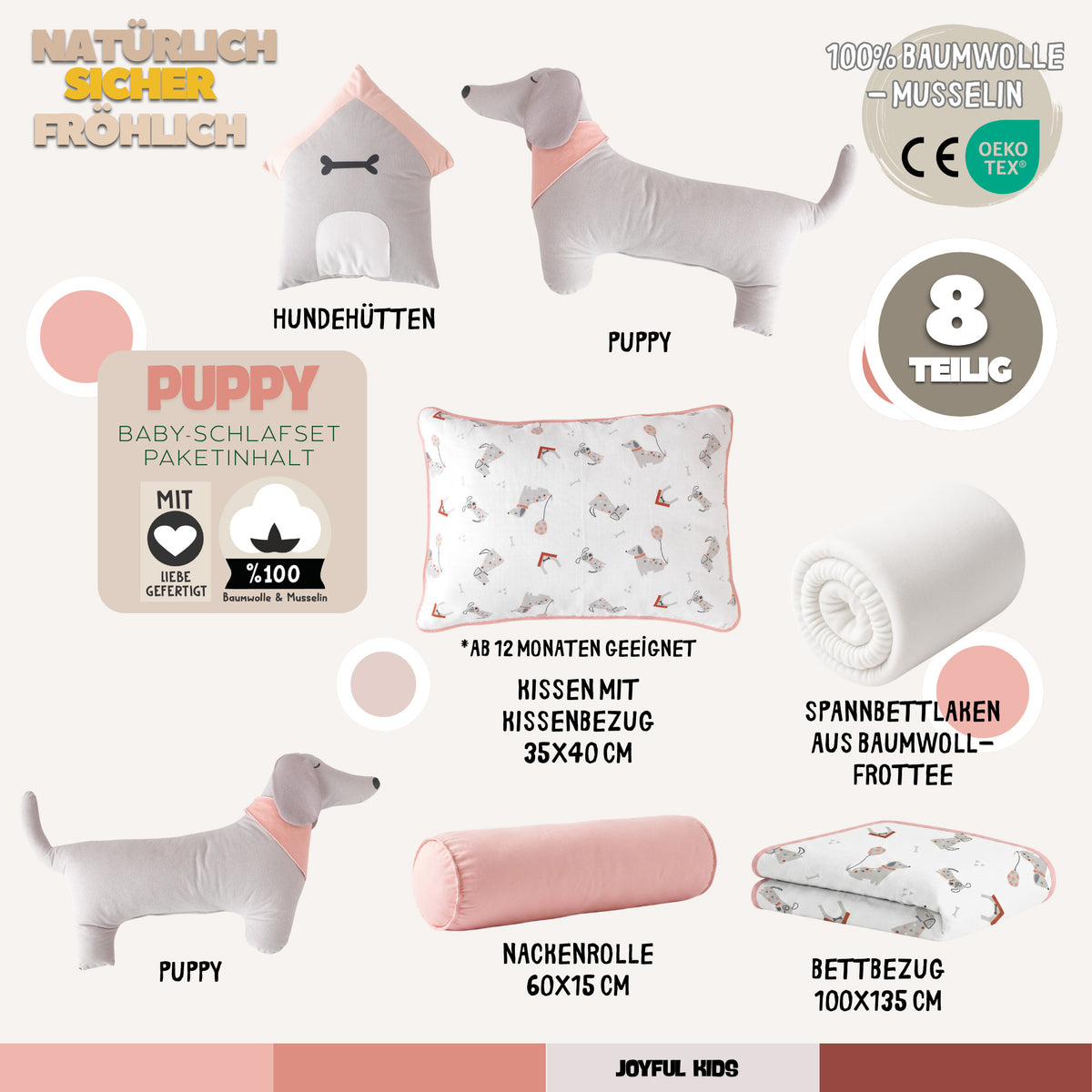 Baby-Schlafset Puppy – Hundemotiv, 100 % Musselin – Joyful Kids – Foto 5