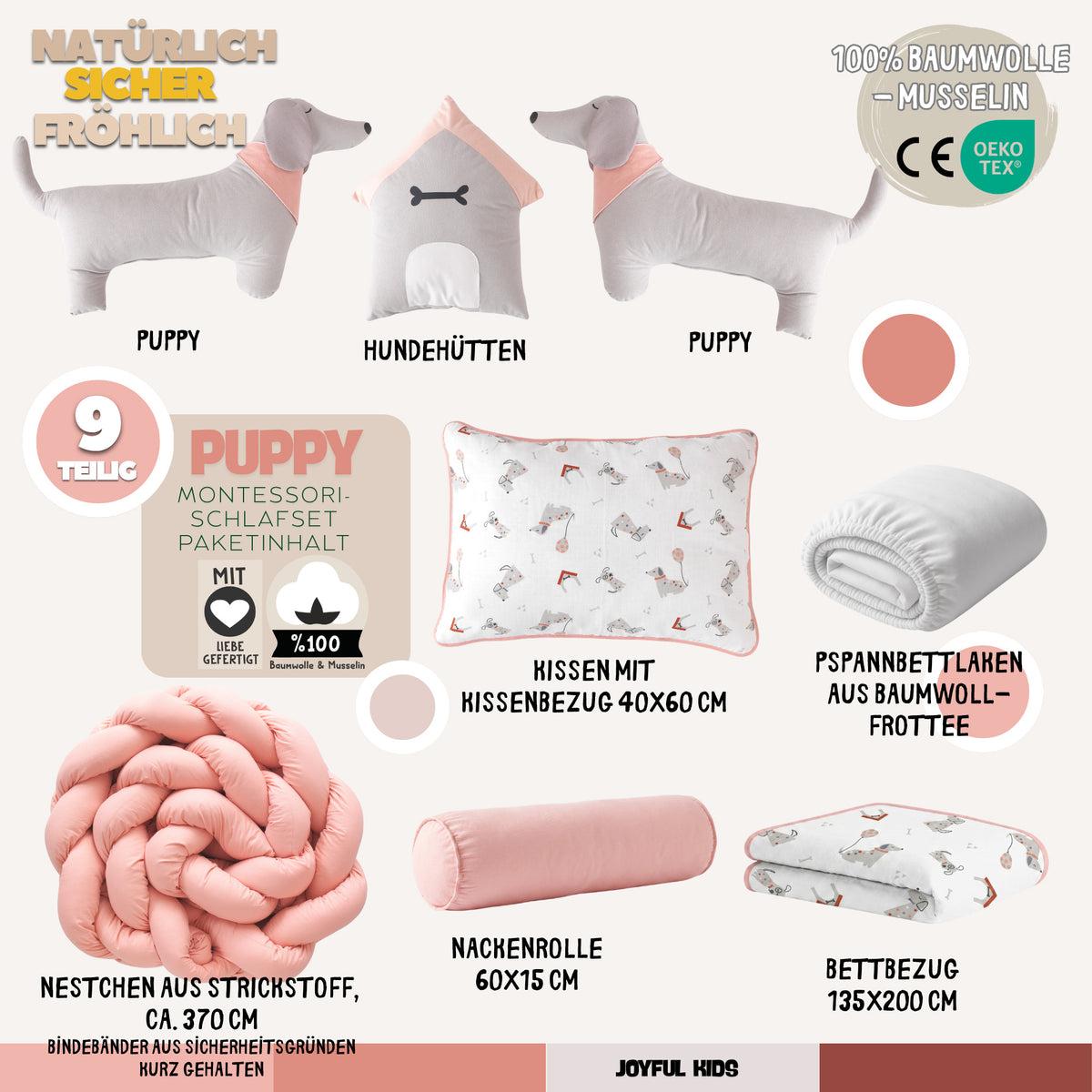 Montessori-Baby-Schlafset Puppy – Musselin, Hundemotiv, 9-teilig – Joyful Kids – Foto 5